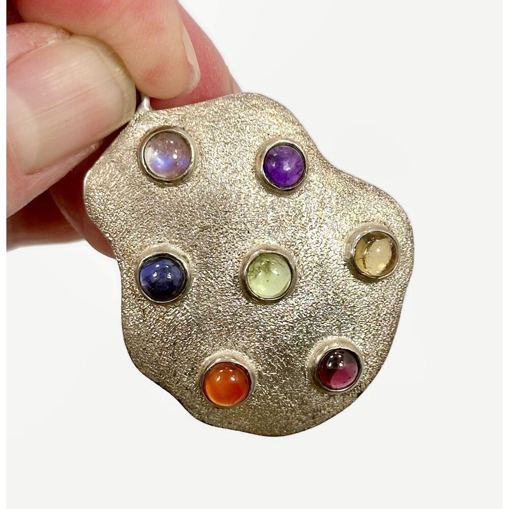 Gemstone Pendant, Sterling Silver, Amethyst Tourmaline Citrine One of Kind